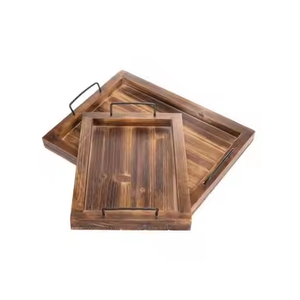 Plateau en bois rectangulaire classique Design gravé Passe au lave-vaisselle Support de qualité alimentaire écologique-pour décor de Table basse de petit déjeuner - Product Image 2