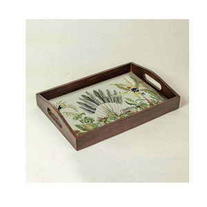 Bandeja impresa de diseño moderno, bandeja decorativa para mesa de centro con mango de madera, bandeja para servir, accesorio para el hogar, precio barato - Product Image 3