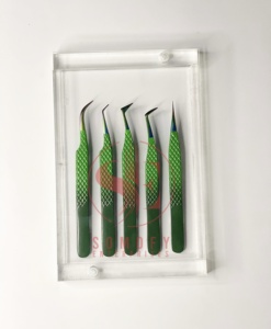 New Style Private <b>Label</b> Stainless Steel Eyelash Tweezers Christmas Green Color <b>Applicator</b> Volume Tip Sustainable Eco-Friendly - Product Image 3