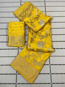 Indien traditionnel exclusif doux Khadi soie Saree fantaisie ethnique travail élégant mariée fête de mariage porter la plupart des ventes pour les femmes - Product Image 2