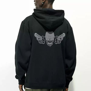 Korean Heavy Cotton <b>Zip</b>-<b>up</b> <b>Hoodie</b> <b>Black</b> Oversized Custom Design with Rhinestone for Winter Season - Product Image 6