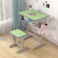 Ensemble bureau et chaise avec pieds en forme de T, compartiment de rangement et hauteur réglable pour étudiants et utilisation en classe
