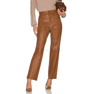 Último diseño transpirable media cintura plana frontal invierno Casual mujeres pantalones de cuero de alta calidad - Product Image 4