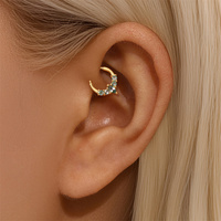 Piercings en argent massif avec agate mousse poire marquise, chaîne pendante, pour cartilage, conque, narine, et boucles d'oreilles clous haut de gamme