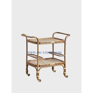 Black and Brown Color Rattan Jute Trolley 2 Tier Material Furniture Hotel and Wedding Food Server Customized Shape Jute Trolley - Product Image 2