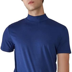 Camiseta de Manga Corta para Hombre, Cuello Medio Alto, Ajustada, Informal, de Verano, Color Sólido, Elástica, Delgada, Estilo Jersey, Top de Cuello Alto - Product Image 1