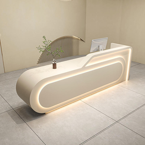 Luxury LED Front Desk High Gloss Wooden <b>Reception</b> <b>Counter</b> Commercial Receptionist Table for Spa Salon Office Hotel Hospital - Product Image 1