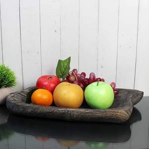 Plateau décoratif en bois massif Bol à bougie en bois sculpté à la main vintage Art décoratif rustique pour la maison et le bureau, 16x8x2 pouces - Product Image 3