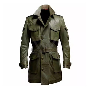 เสื้อโค้ทหนังยาวสำหรับผู้ชายกันลมเสื้อโค้ทหนังระบายอากาศได้ดีดีไซน์เป็นเอกลักษณ์ - Product Image 1