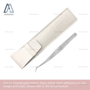 Pinzas para cejas de acero inoxidable plateado de alta tensión con estuche de cuero - Product Image 4
