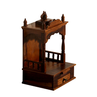 Mandir de Pooja de Madera Hecho a Mano, Templo Hindú de Madera Sólida, Altar de Oración para el Hogar con Acabado Marrón para Sala de Estar KA739