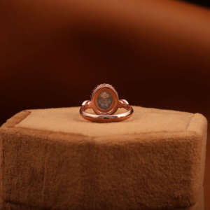 Diamante Natural Sal y Pimienta Oval Rose Cut Halo Ajuste Clásico IGI Certificado Oro Rosa Aniversario Anillo de Compromiso para Mujer - Product Image 3