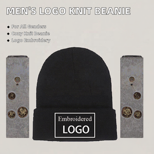 Venta al por mayor de invierno de los hombres nuevos sombreros de punto 100% acrílico de tela común gorro cálido - Product Image 2