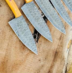 Prix de gros, couteaux de chef de haute qualité avec manches en bois, ensemble de 5 pièces avec étui en cuir, fabrication artisanale, damas 110 couches - Product Image 6