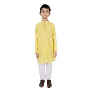 Conjunto de Kurta Moderno TRILOKI para Niños, Amarillo Jacquard, Último Diseño, Algodón, Ropa Étnica Tradicional para Fiestas Infantiles - Product Image 1