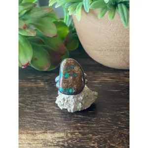 Navajo Handmade Royston <b>Turquoise</b> Sterling Silver Oval Cluster <b>Ring</b> Size 8.5 - Product Image 1