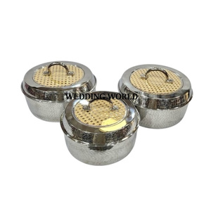 Ensemble de deux chauffe-plats de luxe Hotpot Premium Quality Handmade Designer Food Warmer Cuir Fini Designer Table Top New Metal Casserole - Product Image 6