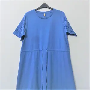 OEM גבירותיי חמה קיץ מיוחד נוח שמלת כותנה בד סופר איכות מוצק כחול צבע מותאם אישית שרוול עיצוב נשים של שמלה