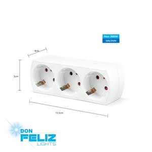 Don Feliz RE9053 3-<b>Socket</b> Schuko Adapter with 3x16A Child Protection Max 3680W Outdoor Use Self-Test White - Product Image 1