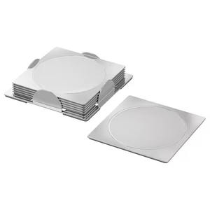 Posavasos cuadrado de metal plateado en blanco de gran oferta Forma cuadrada con logotipo láser Posavasos de gran oferta con soporte de metal - Product Image 1