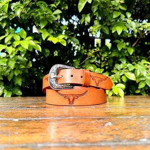 Ceinture en cuir véritable de qualité supérieure, finition artisanale, embossage en corne de taureau, style western, boucle western lourde, R M INTERNATION RM-LB-5470 - Product Image 4
