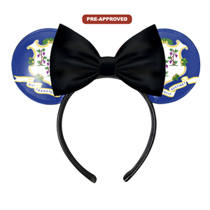 Diadema Personalizada Hecha a Medida con Diseño de Orejas de Ratón y Bandera del Estado de Connecticut, Requiere Preaprobación - Product Image 1