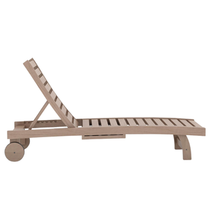 Chaise longue d'extérieur moderne en teck avec roulettes mobiles, dossier réglable et plateau latéral pour villa et hôtel - Product Image 4