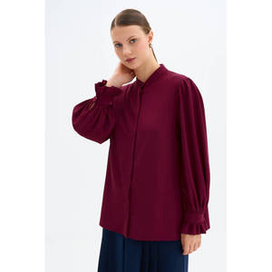 เสื้อผ้าฝ้ายลายดอกไม้สำหรับผู้หญิง คอจีน แขนระบาย - Product Image 1
