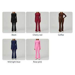 Pantalon de yoga décontracté pour femme, à séchage rapide, respirant, ajusté, ensemble de sport à manches longues pour la course à pied en plein air, fitness, mince - Product Image 4