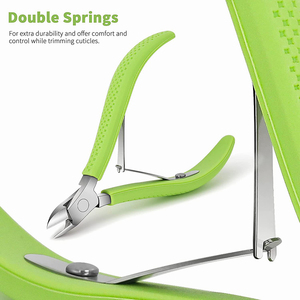 Pince à cuticules à Double ressort de qualité supérieure manche en caoutchouc vert courbé aiguisé pour le soin des ongles pince à cuticules pour ongles fantaisie pour doigt - Product Image 4