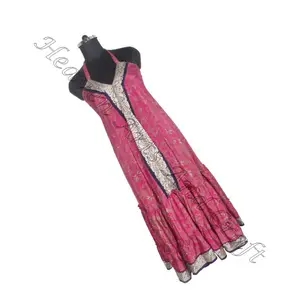 Vintage 2023 Women's Wear Indian Vintage Silk Sari Boho Bohemian Summer Dress Ladies Elegant Dinner Gown Sleeveless Evening Gown