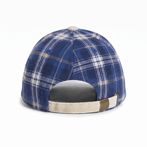 Casquette de baseball décontractée unisexe à 6 panneaux en flanelle à carreaux bleus avec visière en velours côtelé, personnalisable avec logo, haute qualité, OEM ODM, faible MOQ - Product Image 3
