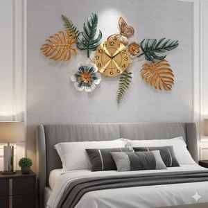Sculpture murale fleur feuille tropicale en fer forgé de luxe horloge Art décoratif élégant pour les murs du bureau à domicile et de la chambre - Product Image 2