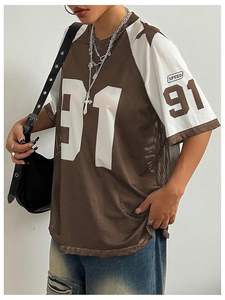 Camiseta de fútbol de gran tamaño con cuello en V personalizada unisex, cómoda y elegante, de media manga, estilo informal sólido para hombres y mujeres - Product Image 2