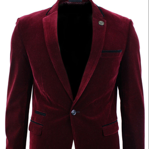 Blazer de Terciopelo para Hombre, Corte Entallado, Solapa en Pico, Un Botón, Estilo Esmoquin, para Bodas y Graduaciones, Precio al por Mayor - Product Image 1