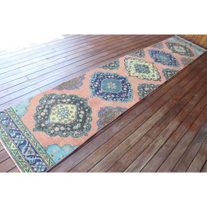 พรมตุรกีโบราณ ขนาด 2.3x12.3 ฟุต พรมลายดอกไม้สีน้ำเงินแดง - Product Image 2