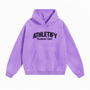 Sudadera con Capucha Holgada y Desgastada para Hombre de Athletify, Detalles Únicos Desgarrados, Mezcla de Algodón, Ropa de Calle Invernal para un Estilo Casual y Moderno - Product Image 1