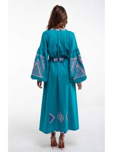 Robe de soirée brodée à manches longues bouffantes pour femmes, vêtements en coton décontractés et tendance pour dames - Product Image 4