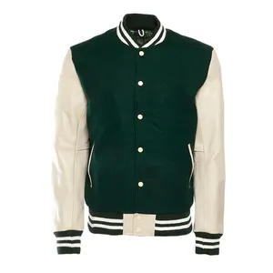 Premium Vintage Varsity Jacken weißes Leder Ärmel individuelle schlichte Chenille Stickerei 100 % Wolle Winter Lettermen Varsity Jacket