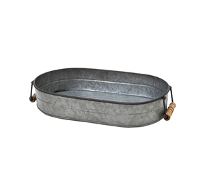 Bandeja para servir alimentos de forma ovalada de Metal galvanizado antiguo con mango de madera para el hogar, Hotel, aperitivos, bebidas, Bandejas para servir - Product Image 1