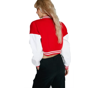 Chaquetas universitarias de lana con logotipo bordado de longitud corta roja personalizada con colores personalizados y logotipos Letterman Warm para hombre y mujer - Product Image 4