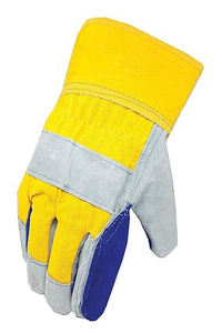 Guantes de cuero de doble palma Brazalete DE SEGURIDAD Amarillo y azul El cuero dividido Premium proporciona durabilidad y protección superiores - Product Image 2