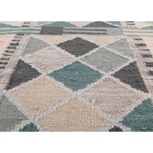 พรมขนสัตว์ลายตารางหมากรุกสีเทาดำแบบทอเรียบ ADWL-13266 ลายเรขาคณิตนามธรรม พรมปูพื้นทรงสี่เหลี่ยมผืนผ้าสำหรับบ้านและทางเดิน - Product Image 3