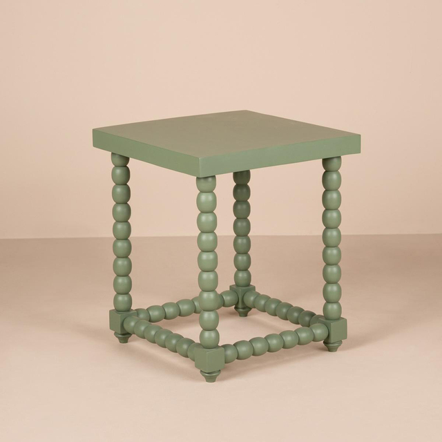 OEM ODM Contemporary Designer Green Lacquered Bobbin Square Side Table Handmade From Vietnam