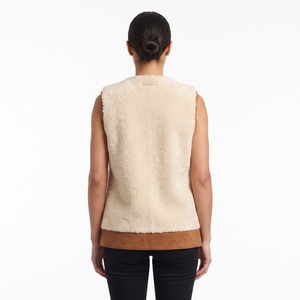 Chaleco de Piel de Oveja Genuina para Mujer, con Cierre de Botones y Ribete de Gamuza, Chaqueta sin Mangas, Logotipo Personalizado, OEM, Venta al Por Mayor - Product Image 2