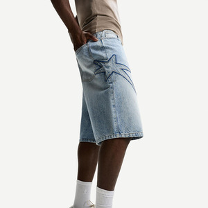 Ropa de calle con estampado de algodón 100% de peso pesado de alta calidad, pantalones cortos informales, pantalones de chándal para hombre, pantalones cortos de mezclilla para hombre - Product Image 2