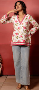 Rang Malhaar Pink Phool Cotton Short <b>Kurti</b> Casual Party Wear <b>Women</b> Floral Printed Pure Cotton Short <b>Kurti</b> - Product Image 3