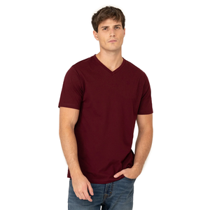 Fournisseur du Bangladesh de haute qualité Design personnalisé T-shirt décontracté de couleur unie pour hommes T-shirts à la mode col en V Slim Fit pour hommes - Product Image 3