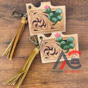 Nouvel arrivage Porte-cartes ATM en cuir véritable à motif floral Étui élégant et mignon Petit porte-cartes à pompons de la mode occidentale avec porte-clés - Product Image 1