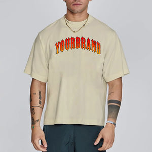 Camiseta personalizada 2025 de algodón 100% para hombre, corte holgado Beige con logotipo estampado en 3D, cómoda y elegante - Product Image 1